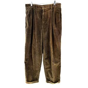 90s Eddie Bauer Whale Corduroy Trouser Pants Mens 34X30 Brown Pleated Preppy Y2K